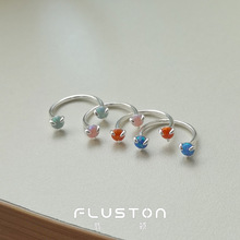 0255小众设计师INS冷淡风简约个性开口笑四色欧泊S925纯银戒指女