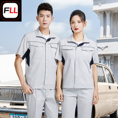 Summer thin bamboo fiber short-sleeve workwear set for men, durable logistics express auto repair factory protective clothing
