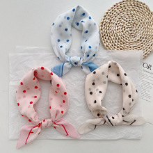 日系小清新波点棉麻小方巾丝巾女春夏新款系脖高级感围巾出游头巾