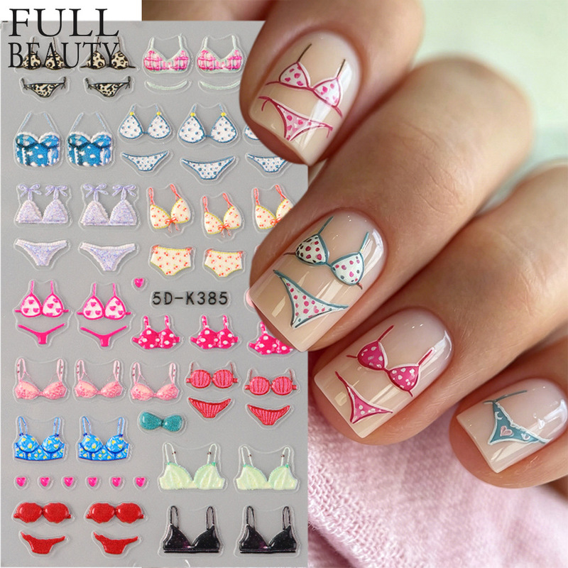 New cross-border nail art stickers with summer island vibes, beach sexy bikini cartoon embossed nail stickers New cross-border nail art stickers with summer island vibes, beach sexy bikini cartoon embossed nail stickers