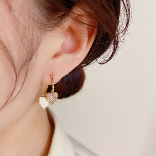 Japanese and Korean fashion light luxury exquisite micro-paved zircon peach heart front and back silver needle earrings high quality earrings wholesale