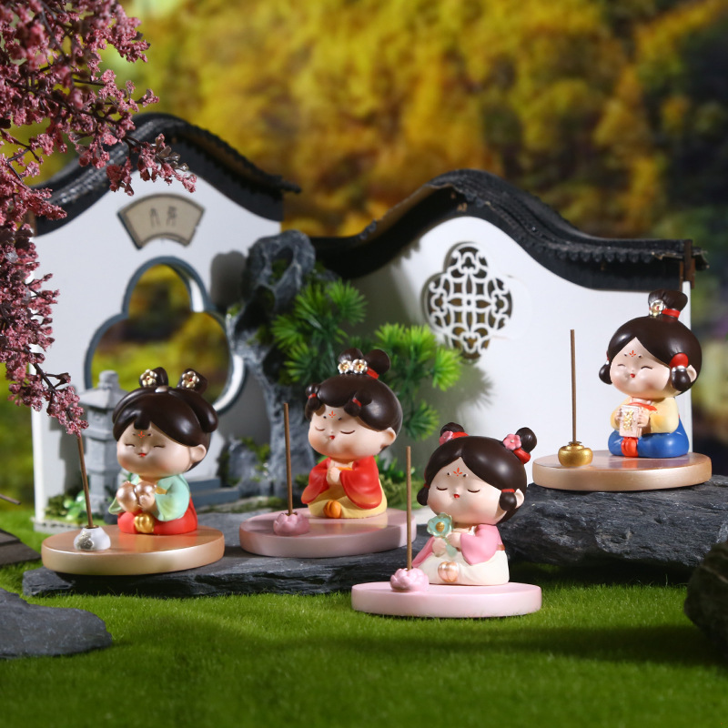 新作の中国風唐時代の女性の首振り置物、樹脂工芸品、古代風少女のデスクトップや車載装飾品|undefined