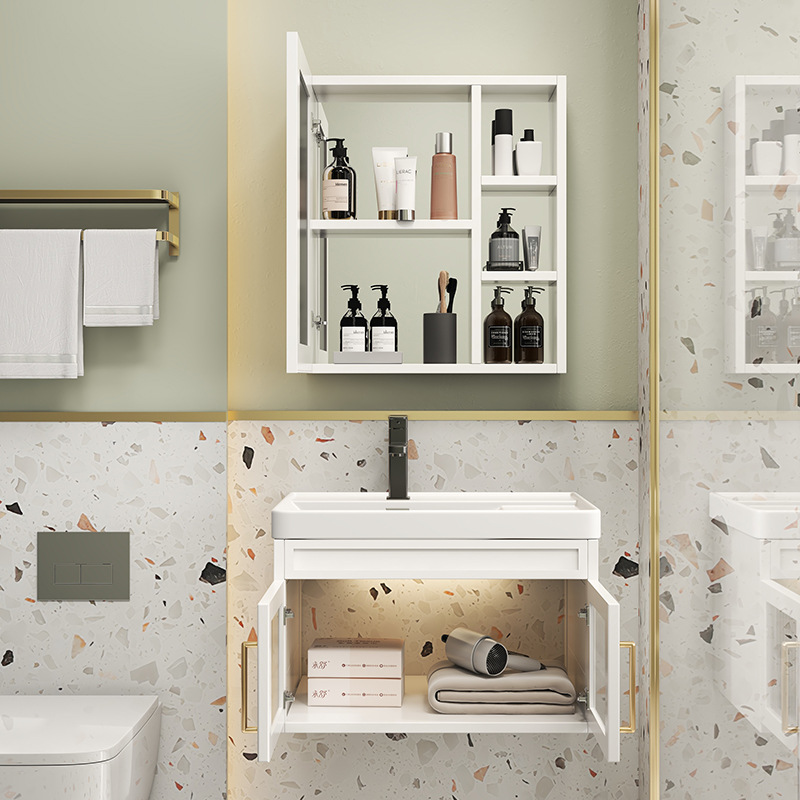 Shiyi pequeño apartamento ultra estrecho espacio lateral de aluminio montado en la pared baño gabinete combinación traje lavabo piscina lavabo