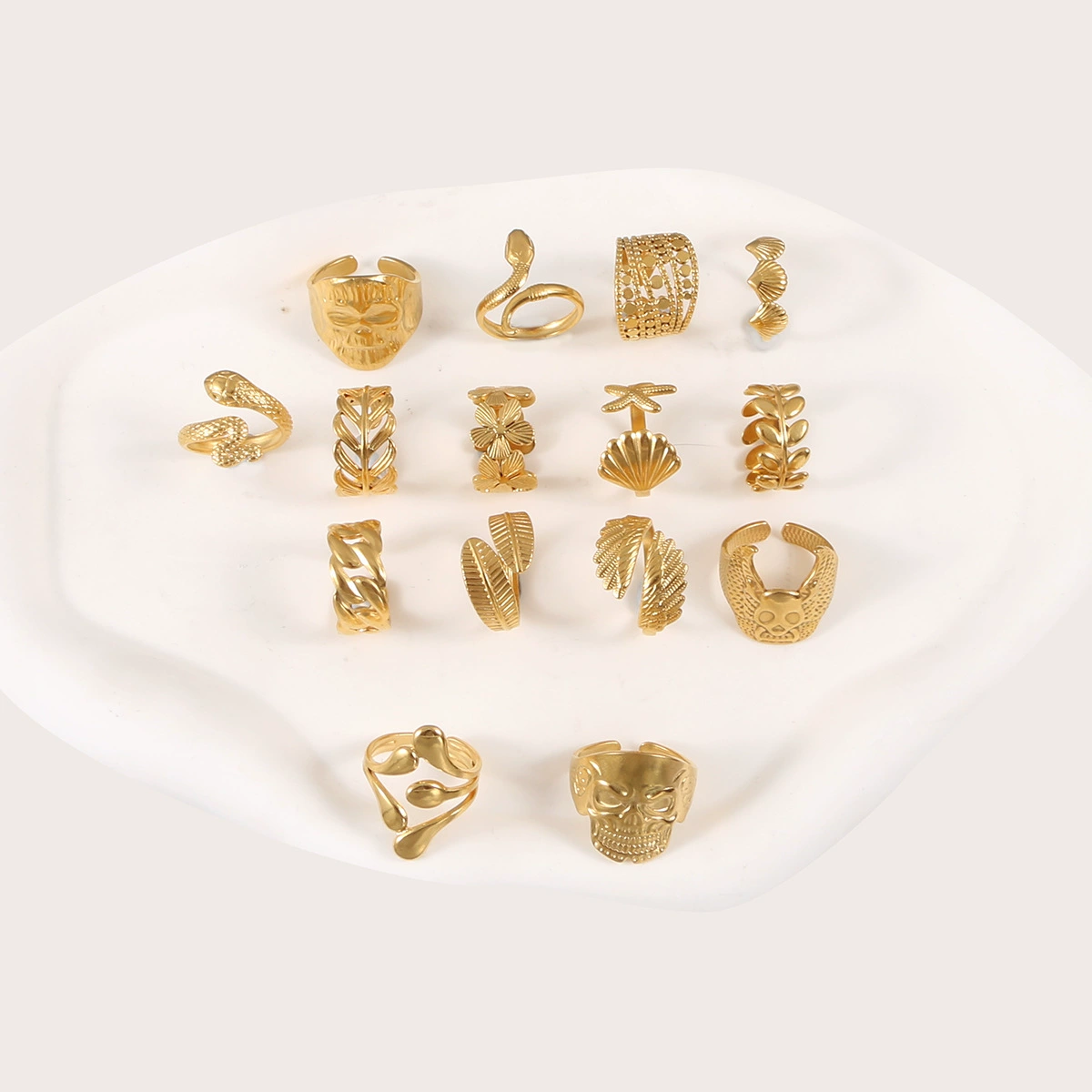 Европейская и американская мода в стиле геометрического асимметричного кроя, высококачественное многослойное кольцо из титановой стали из 18-каратной позолоченной нержавеющей стали для женщин