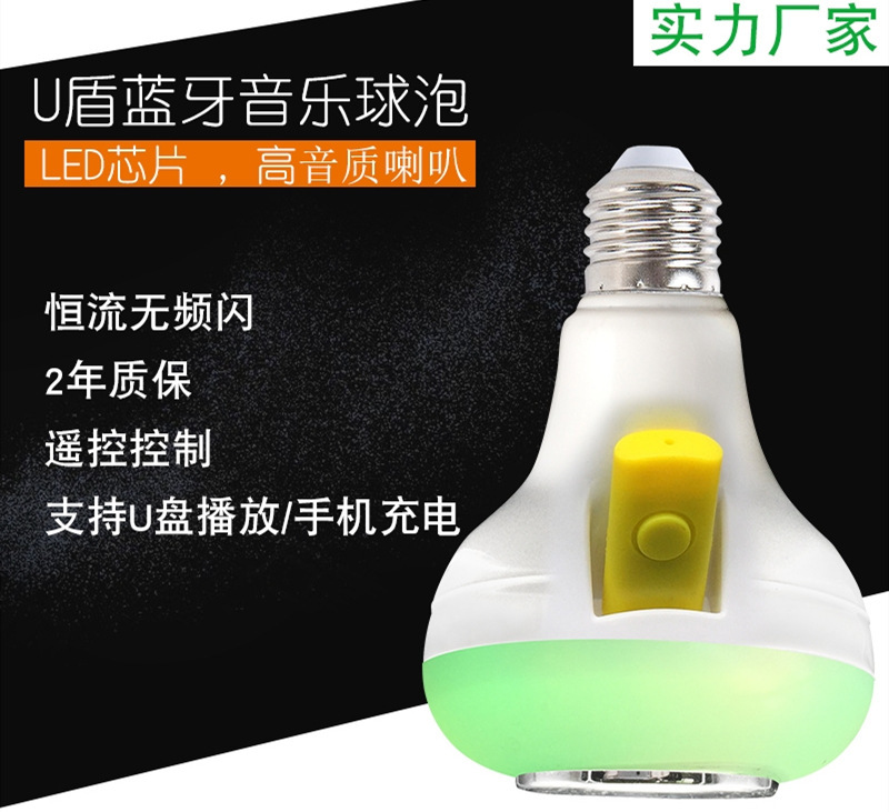 Bombilla LED Bluetooth con música, control remoto, USB y tarjeta TF, luz RGB y blanca para ambiente y escenario