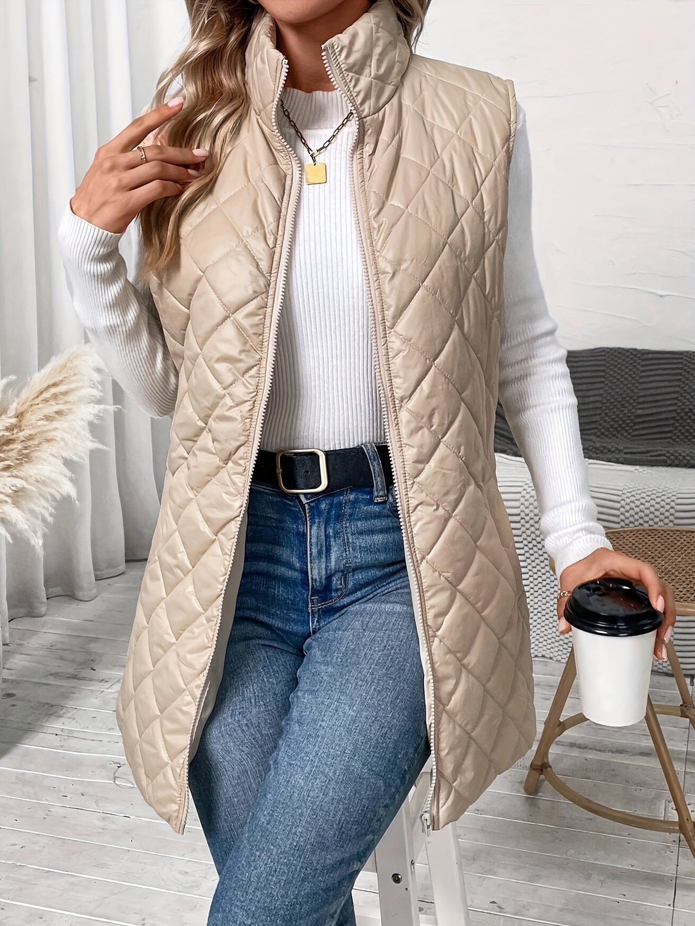 Long Sleeve Sleeve Length Women's Casual Solid Color Zipper Coat Cotton Clothes Vest