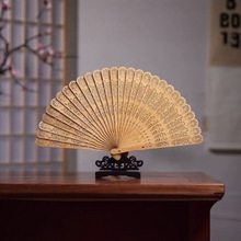崖柏繁花扇子折扇实木镂空乘凉苏扇非遗传承礼盒送礼木制花开富贵