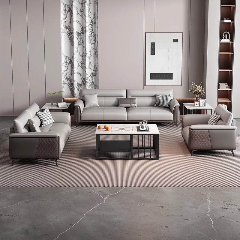 Sofá de cuero moderno de lujo ligero combinación de sofá de oficina hotel de negocios sofá doméstico sala de estar de oficina de negocios sofá
