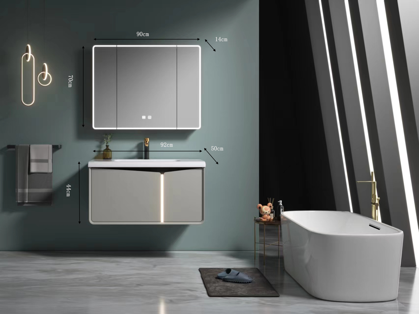 Cielo estrellado gris moderno simple cosmético espejo gabinete de baño directo de fábrica Baño de cerámica integrado lavabo