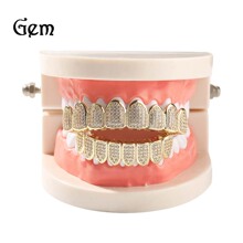 嘻哈新品8齿微镶锆石牙套真金电镀Hiphop Grillz牙套饰品厂家直销