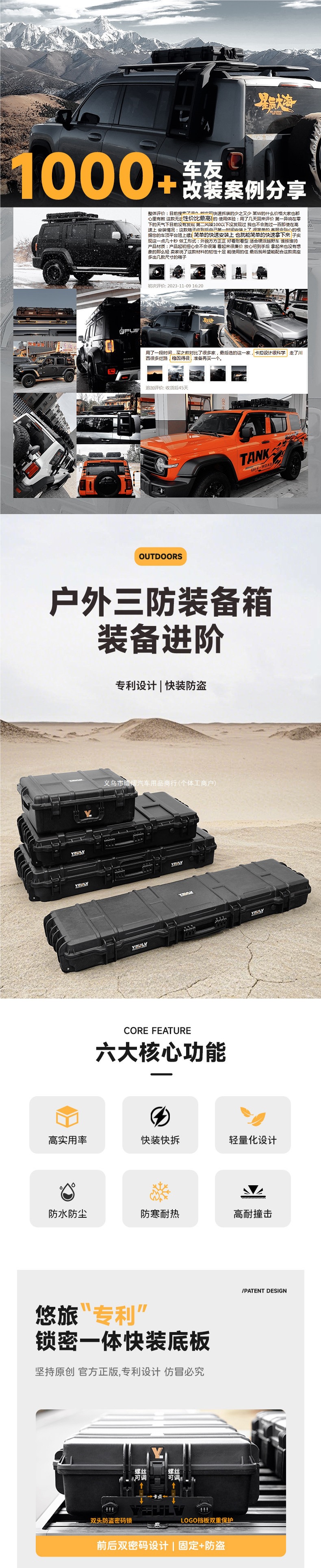 YOULV roof-mounted equipment box, outdoor off-road storage expansion box, explosion-proof box, fishing rod box, for Tank 300/400/5