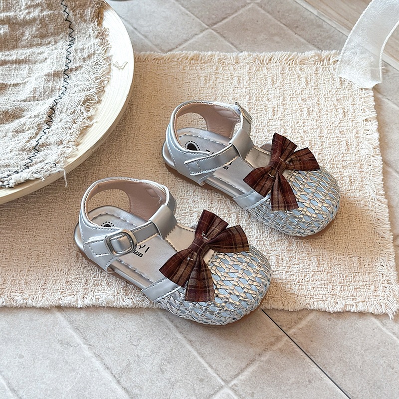Korean Style Bow Tie Baby Sandals Closed Toe Soft Soled Toddler Beach Shoes Princess Fashionable Sandals For Kids_voghion.com
