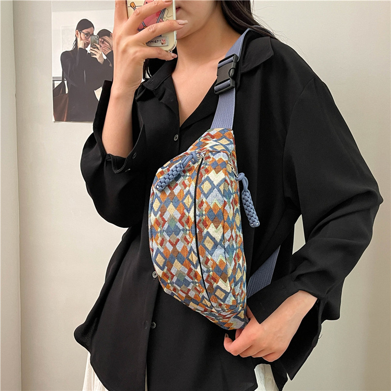 Transfronterizo 2025 nuevo bolso de pecho retro bolso de mensajero de mujer casual bolso de lona de hombro a cuadros bolso pequeño bolso de viaje de moda