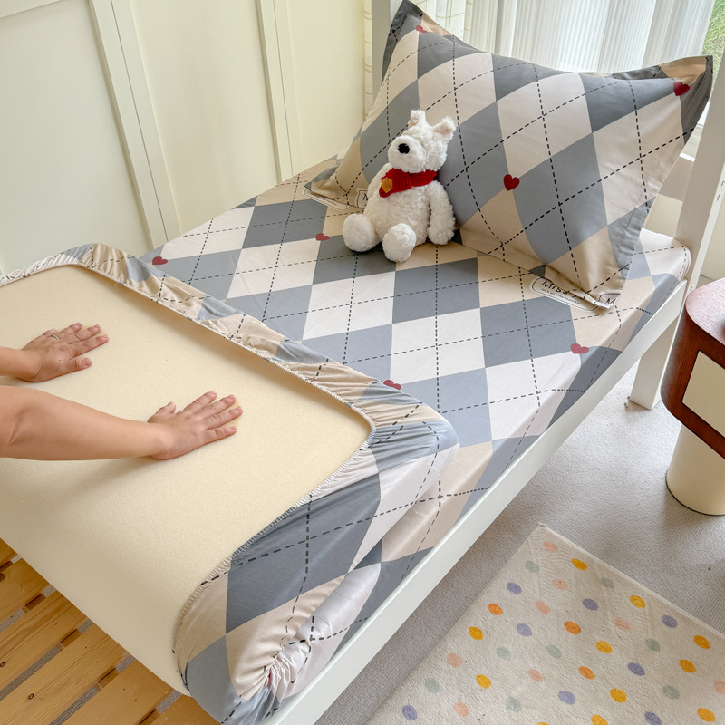 Colcha de cama con estampado de algodón puro, funda de cama para dormitorio de estudiantes de una sola pieza, funda protectora de colchón, juego de tres piezas con todo incluido