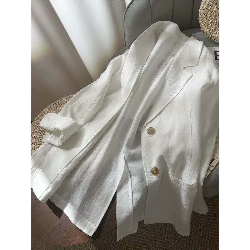 Женский легкий пиджак из хлопка и льна в корейском стиле ретро, ​​новый силуэт 2025, элегантный художественный свободный топ