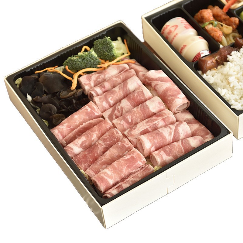 Caja de comida rápida de madera desechable, hotel de negocios de alta calidad, paquete de siete cuadrones, caja de comida para llevar resistente a alta temperatura