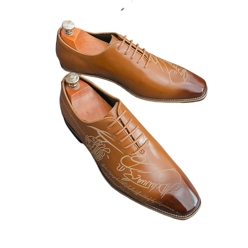 ShoeVault Nouvelles chaussures de ville et de mariage en cuir imprimé tendance et décontracté, style britannique, pointues, derby sculpté, pour hommes_voghion.com