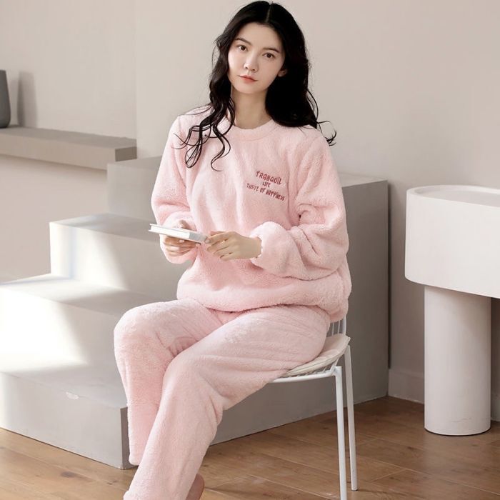 Pajamas for Women in Autumn and Winter, Thickeneded Flannel, Coral Velvet, Sweet Korean Style Warm Women's Pajamas, Loose Home Clothes