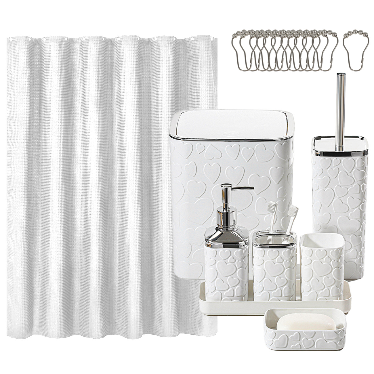 Amazon Waffle cortina de baño amor lavabo cepillo inodoro botella de loción de taza de lavado bandeja 20 piezas set