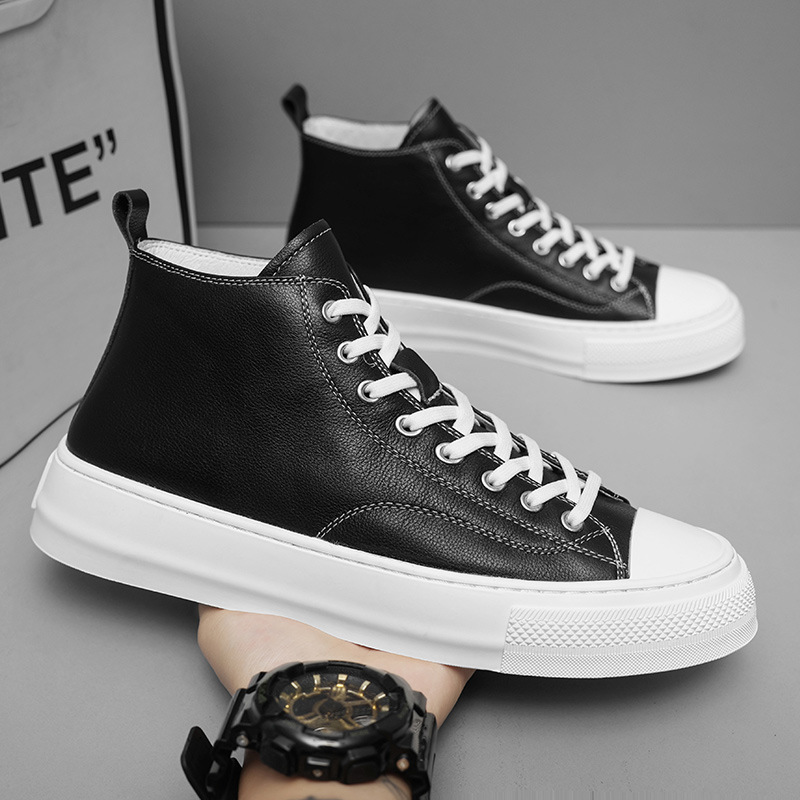 Men's Genuine Leather High Top Board Shoes With Latex Insole_voghion.com