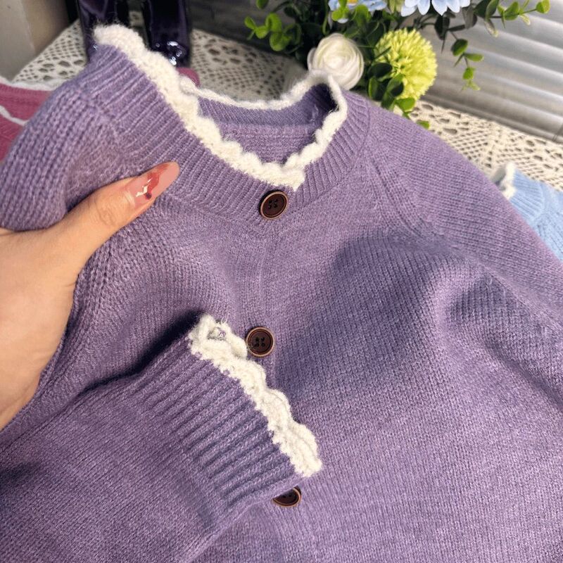 Fashionable Sweater Cardigan for Women, Loose Round Neck Lace Jacket, New Style, Age-Reducing Knitted Sweater Top