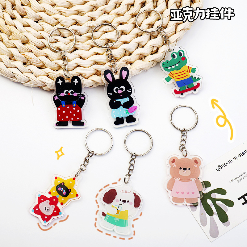 Ins Style Bear AirPods Headphone Protective Cover Acrylic Keychain Cute Cartoon School Bag Pendant Keychain