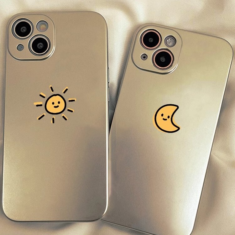 Electroplated Sun Moon Iphone16 Mobile Phone Case Suitable for Apple 15Pro Max New 14Mini Cartoon 13 Electroplated Sun Moon Iphone16 Mobile Phone Case Suitable for Apple 15Pro Max New 14Mini Cartoon 13