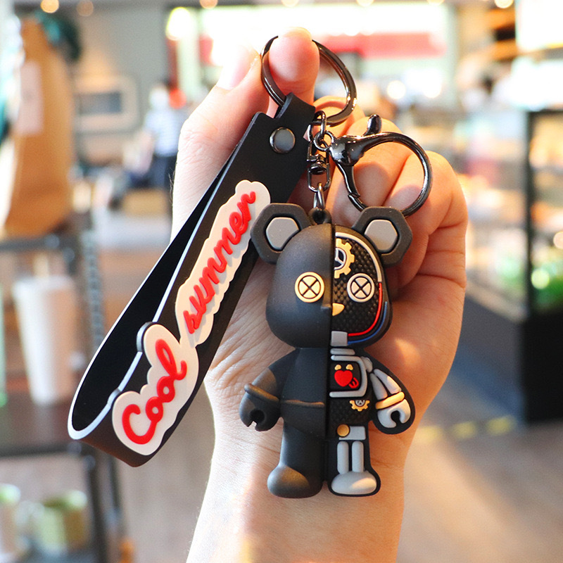Oso mecánico llavero muñeca colgante coche llavero accesorios hombres y mujeres bolso muñeca adornos pequeño regalo al por mayor