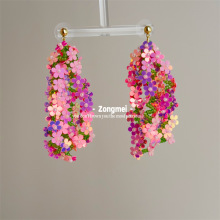 纵美耳环韩国进口耳饰镭射花朵手工耳夹串珠组合撞色甜美夸张