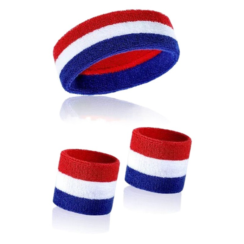 Cross-border wristband headband rainbow striped green White orange hair band suit sports sweat-absorbent basketball headband wristband