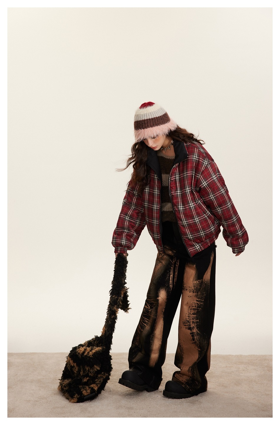 Herrenbekleidung Retro-Karierter Baumwollmantel Paar Wintermantel Männer und Frauen doppelseitiger Baumwollmantel mit Stehkragen_voghion.com