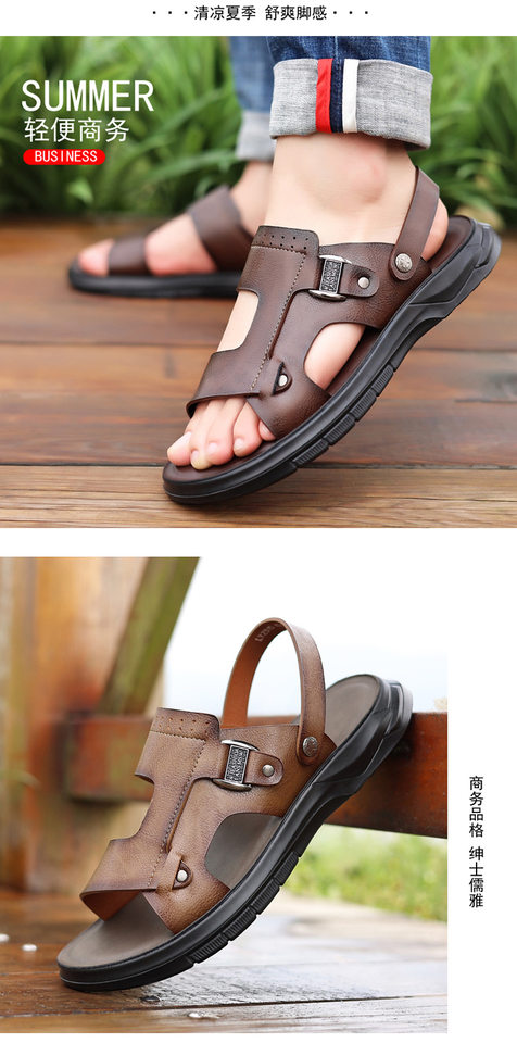 Dép sandal nam đế dày gót thấp 1–3 cm, mũi tròn hở ngón, thoáng khí, đi biển và đi chơi hằng ngày — Màu kaki, Màu nâu, màu xám chi tiết 22