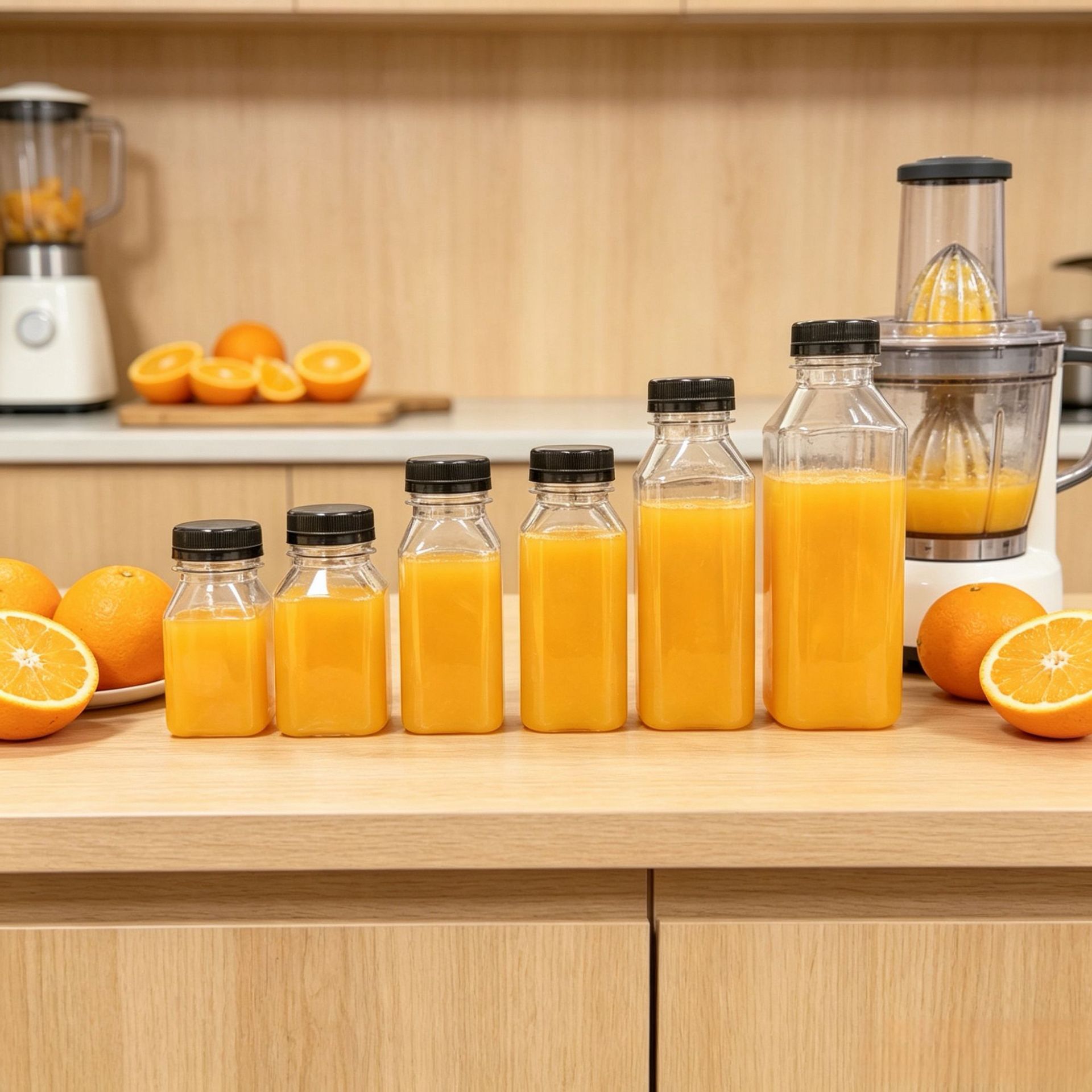 Botellas cuadradas de plástico transparente para jugo y té con leche, paquete de 38 unidades, en stock del fabricante, éxito de ventas en Amazon, múltiples capacidades.