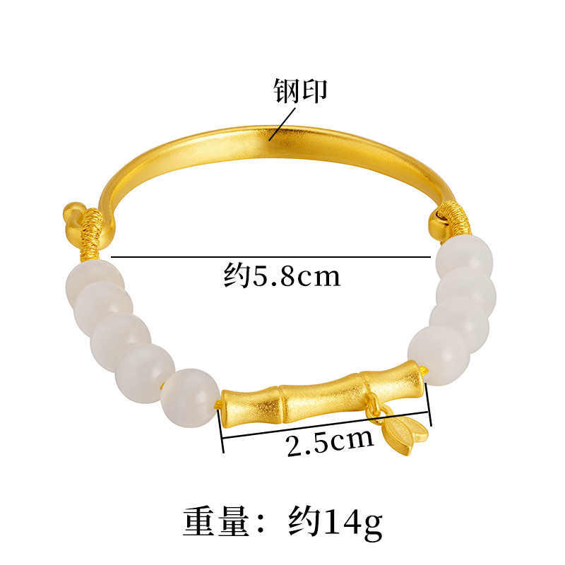 Retro estilo chino de bambú media pulsera imitación joyería de oro arena oro pulsera de Gema sintética Luz de lujo de las mujeres pulsera de cuentas caliente