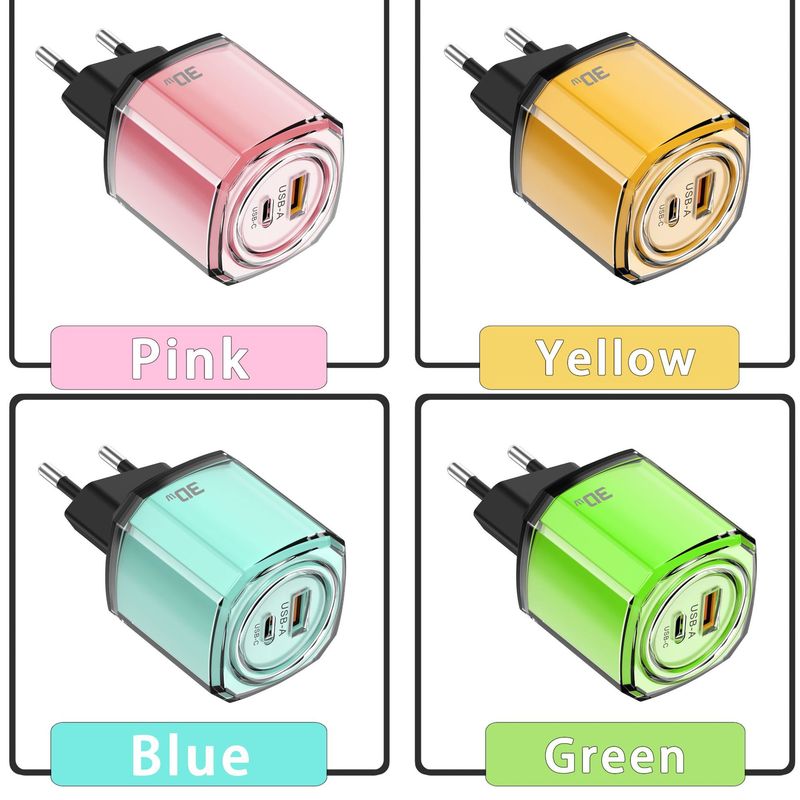 透明壳手机充电器PD30W小冰块A+C双口快充头CE认证5V2A充电器跨境|undefined