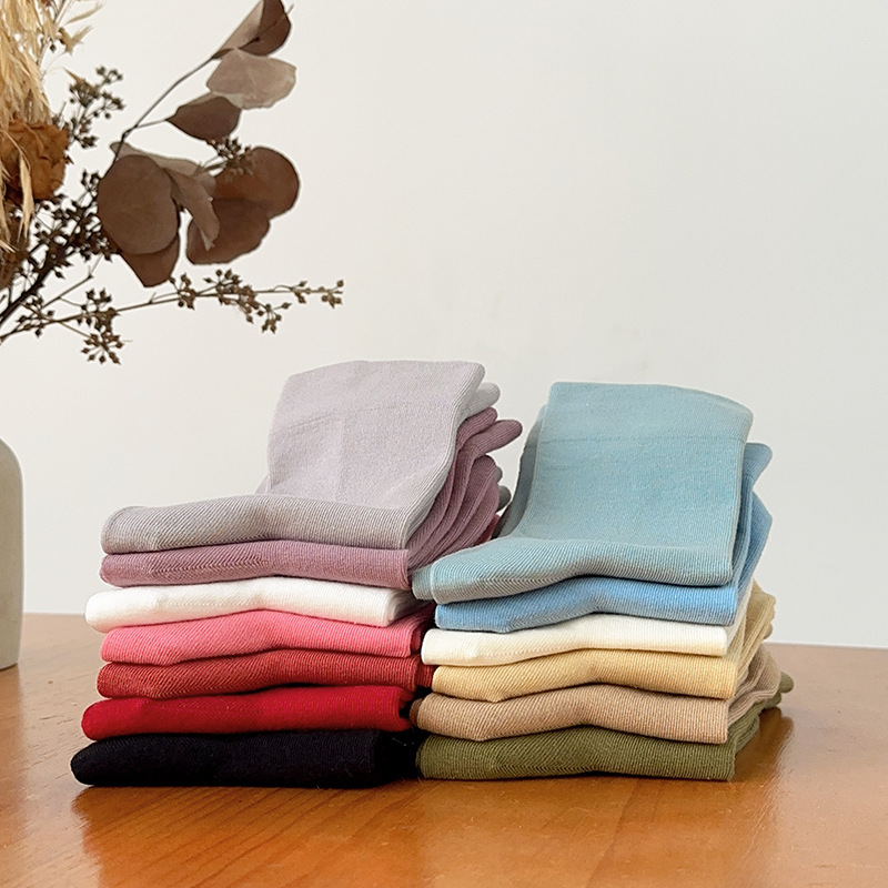 Korean style macaron color cotton pile socks simple Bai match basic boneless mid-calf length socks men and women can wear in four seasons