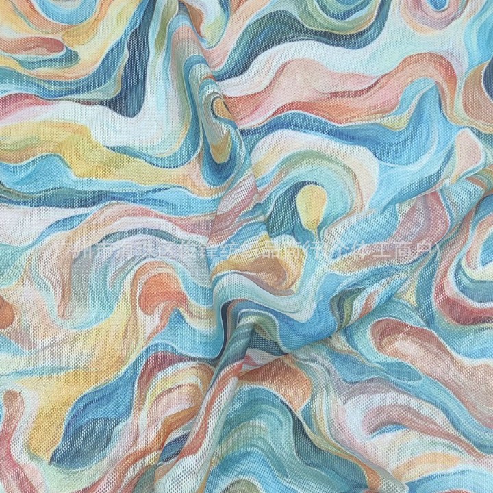 晕染 扎染渐变 抽象风格数码印花40D涤氨弹力网布印花防晒服