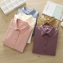 8828尖领秋冬厚款磨毛全棉衬衫女气质休闲百搭长袖衬衣春秋上衣