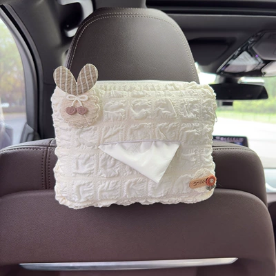 Tissue Box Hanging Car Tissue: Car tissue box/set - off-white-bow-rabbit-ears-smile-flower-logo-puff-tissue-box
