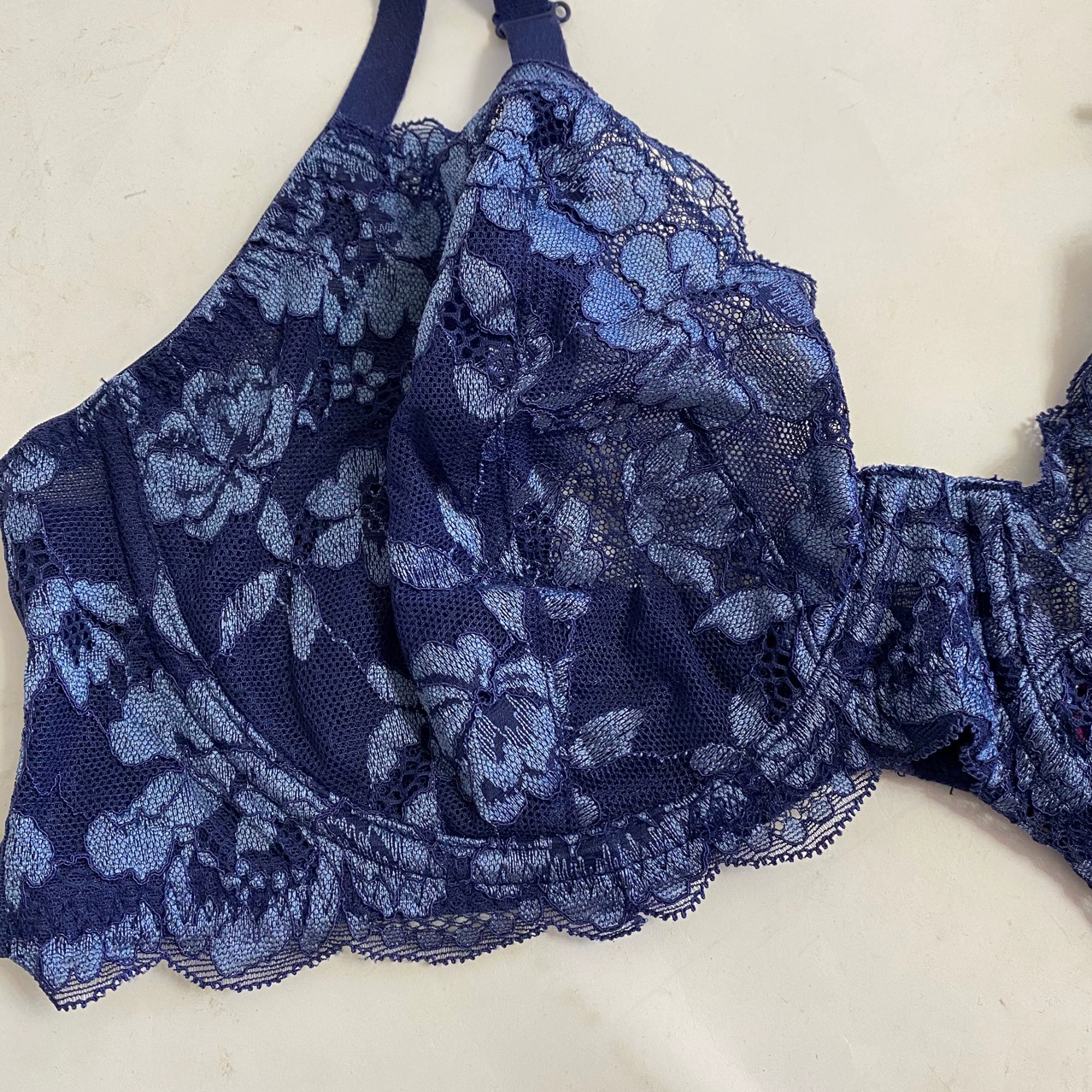 Blue ultra thin lace steel ring bra