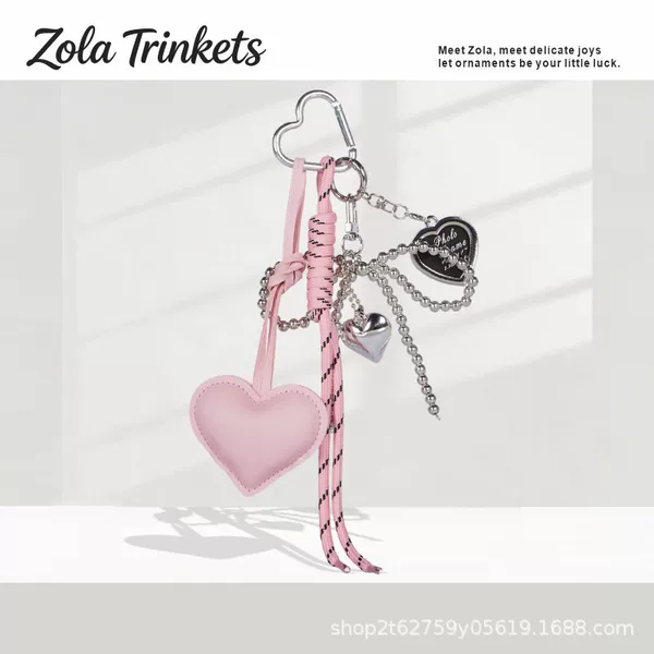 Hand-Woven Bowknot Miu-Style Heart-Shaped Bag Pendant Pu Keychain Phone Charm Accessories Gift Wholesale