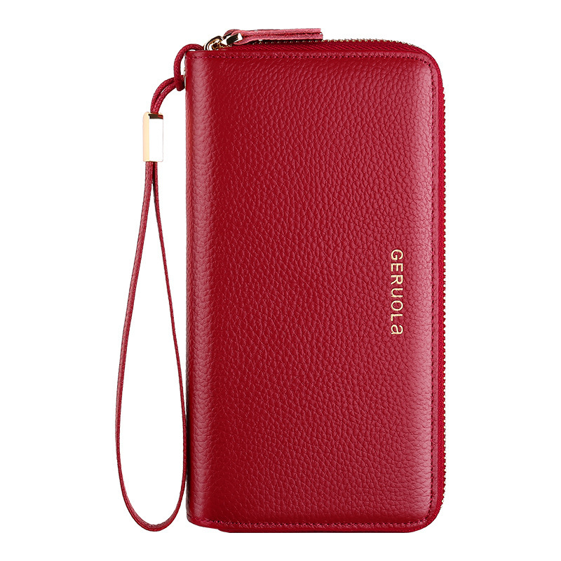 Cartera explosiva de comercio exterior para mujer, moda para mujer, cartera de piel de vaca de primera capa de gran capacidad, embrague de cuero con doble cremallera
