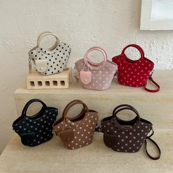 Popular Korean-style basket bag, small handbag for women, 2026 new model, simple polka dot versatile crossbody bag, shoulder bag