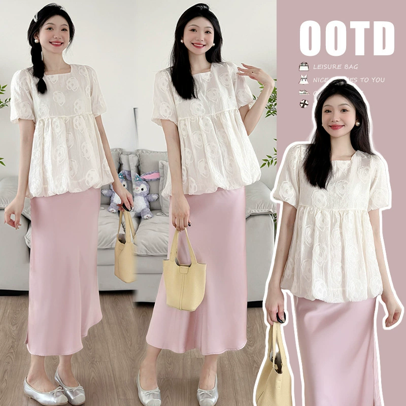 Пятно 2025 Французский жаккард милые игривые беременные детские рубашки