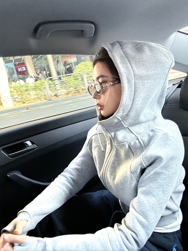李婉君lulu厚款连帽拉链卫衣外套女秋冬款露露修身短款运动上衣|undefined