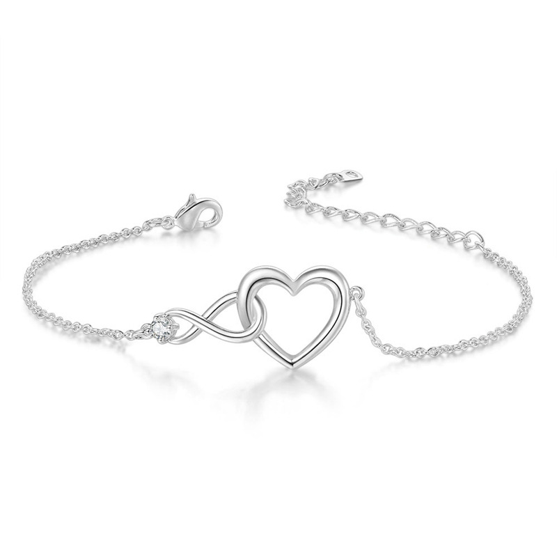 Pulsera infinito corazón, circonita incrustada, estilo europeo/americano, lujo ligero