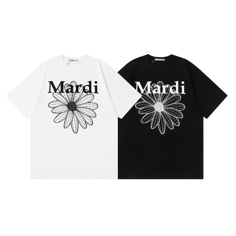 マルディ 小さなデイジー柄 ラウンドネック 半袖 レディースTシャツ ゆったり 着痩せ効果 レタープリント 綿100% トップス プリント半袖Tシャツ|undefined