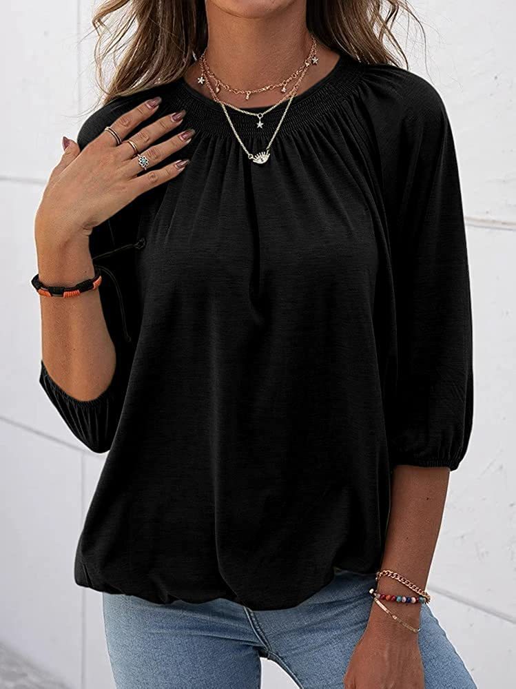 Elegant Solid Color Polyester Round Neck Long Sleeve Regular Sleeve T-shirt display picture 1
