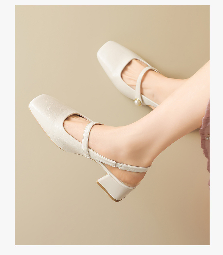 Sandal nữ mũi vuông quai ngang gót thấp phong cách Pháp — Rượu sâm banh NM20 chi tiết 14