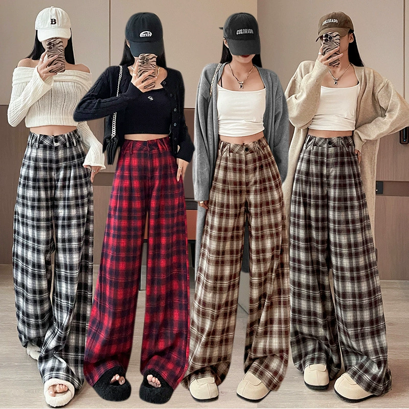 Настоящие осенние и зимние новые клетчатые брюки дикие американские повседневные брюки свободные широкие брюки